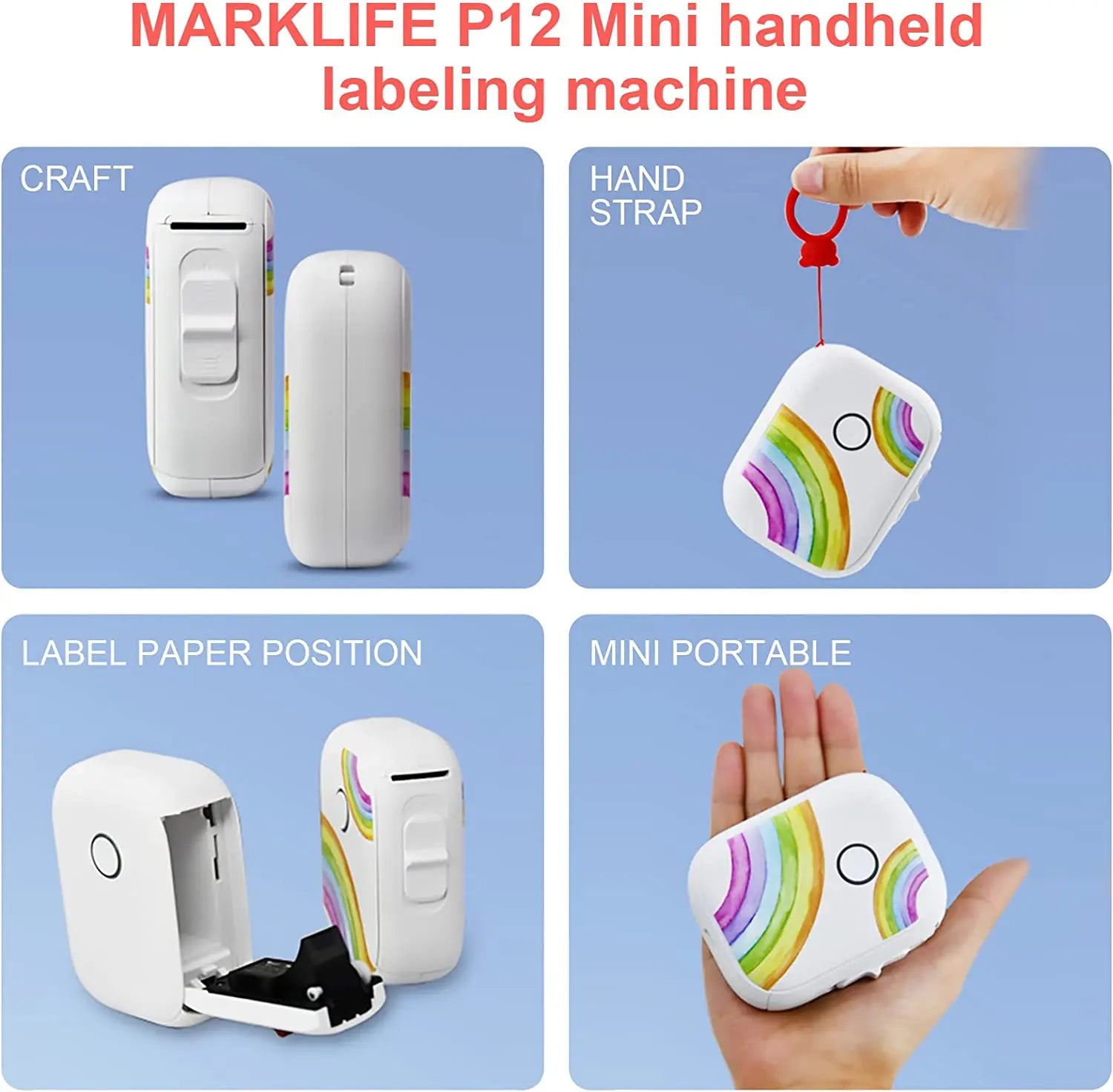 Marklife P12 MINI Bluetooth Thermal Label Printer With 1Roll 0.59"x1.18" White Adhesive Sticker Label Support DIY Label