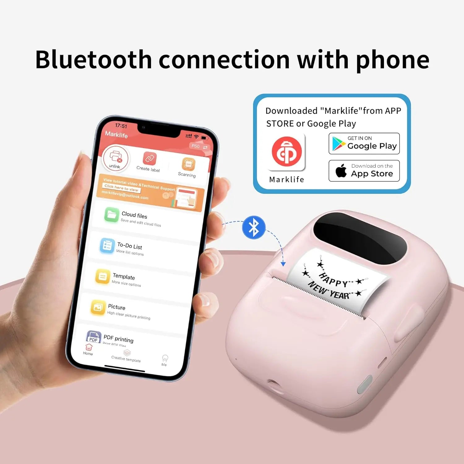 Marklife P50 Adhesive Sticker Printer Handheld Bluetooth Thermal Printer Label Maker Machine Inkless For IOS Android Phone